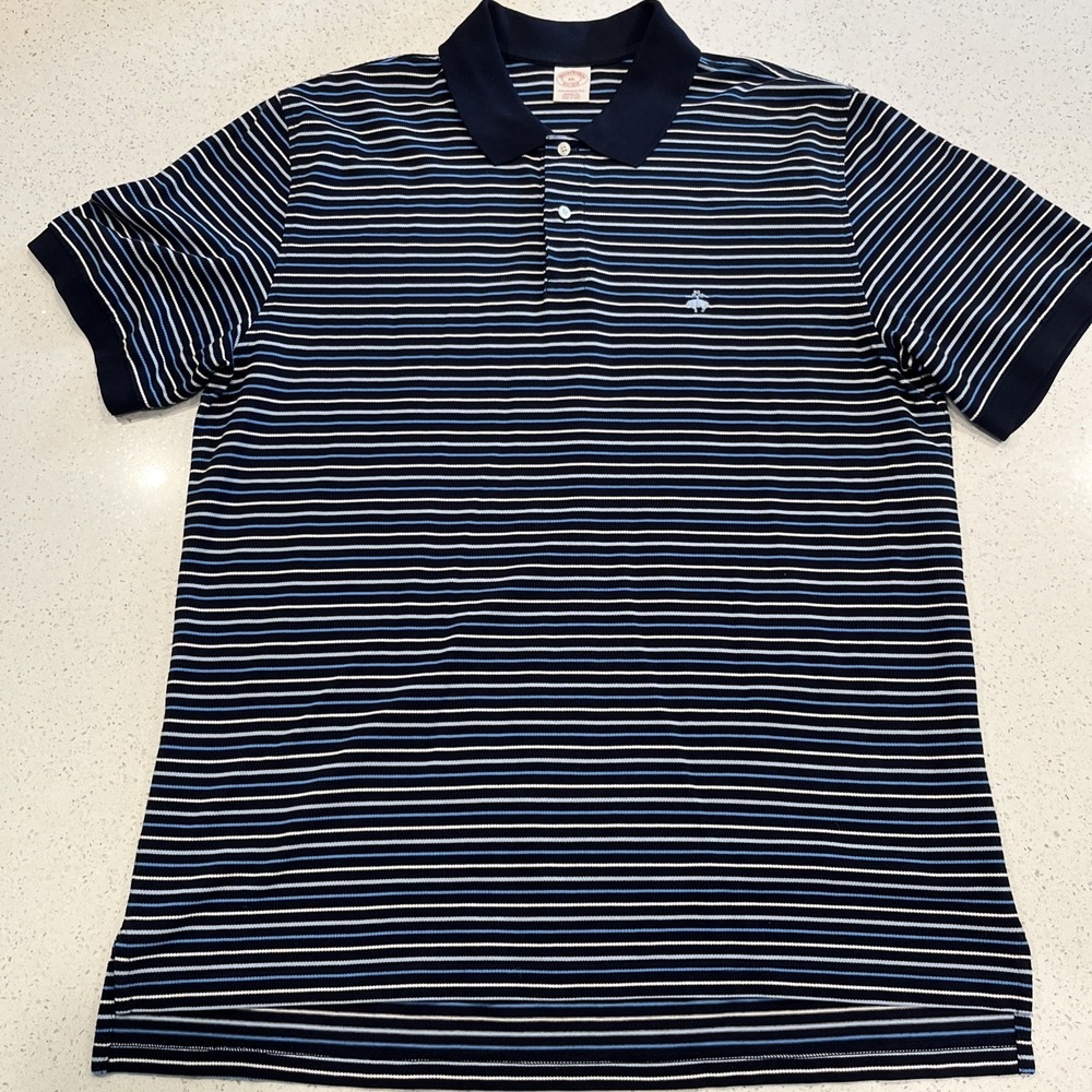 Brooks Brothers Performance Series Polo Shirt  Men's XXL Blue Striped